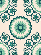 Teal Ivory Floral Medallion Rug