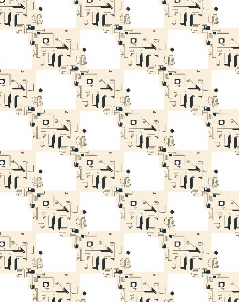 Abstract Face Line Art Overlay Rug