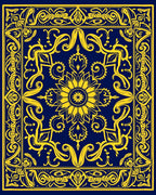 Golden Sunflower Medallion Navy Rug