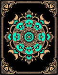 Black Aqua Floral Mandala Border Rug