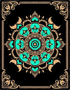 Black Aqua Floral Mandala Border Rug