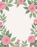 Pink Rose Floral Vine Border Rug