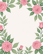 Pink Rose Floral Vine Border Rug