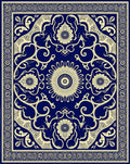 Symmetrical Navy Floral Swirl Medallion Rug