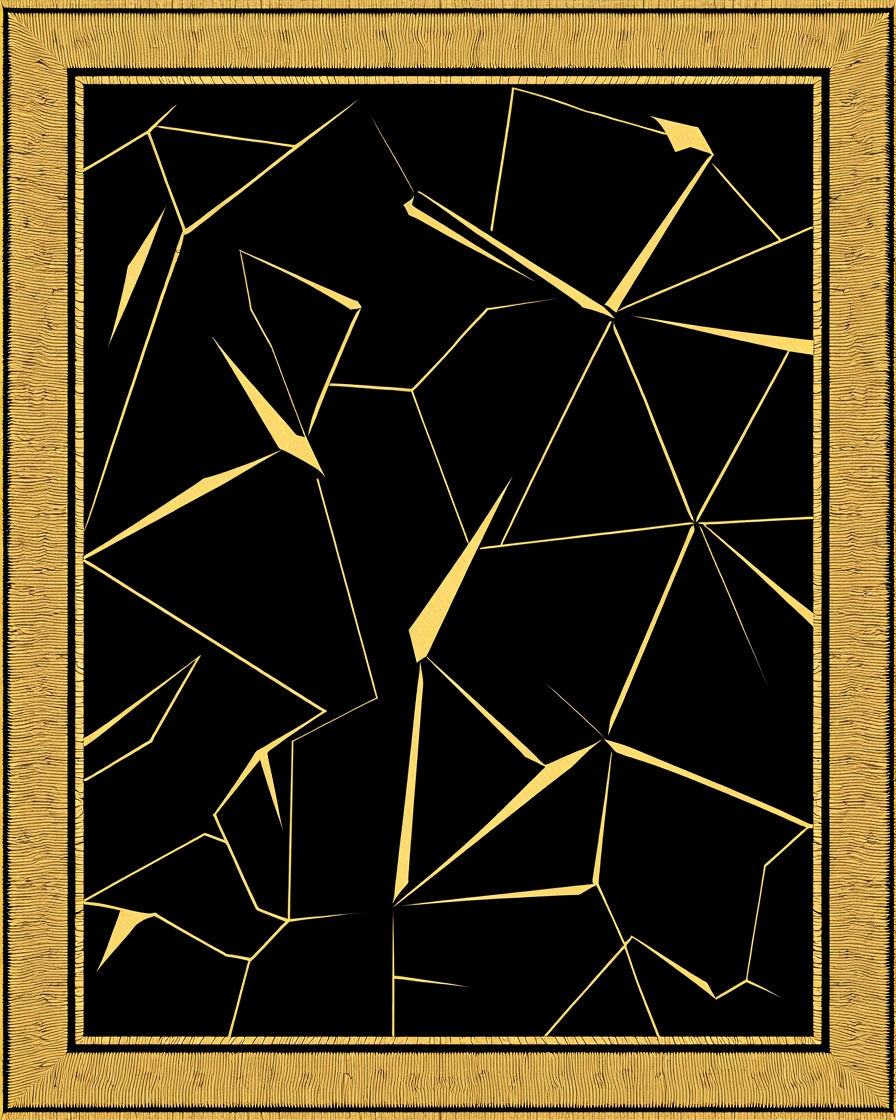 Golden Black Shattered Geometric Rug