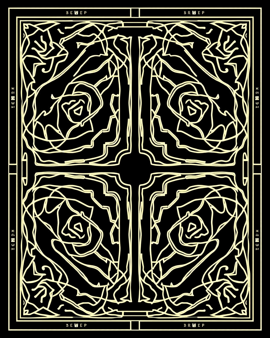 Yellow Outline Rose Garden Square Rug