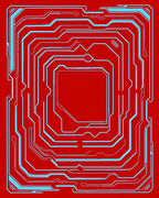 Red Circuit Board Abstract Lines Rug