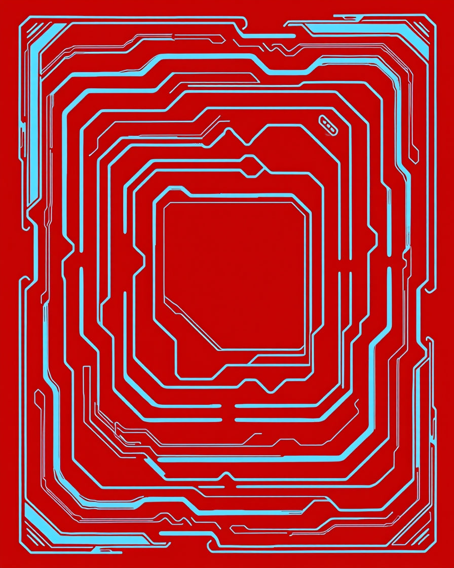 Red Circuit Board Abstract Lines Rug