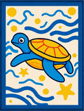 Whimsical Blue Turtle Oceanic Waves Rug
