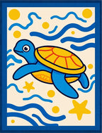 Whimsical Blue Turtle Oceanic Waves Rug