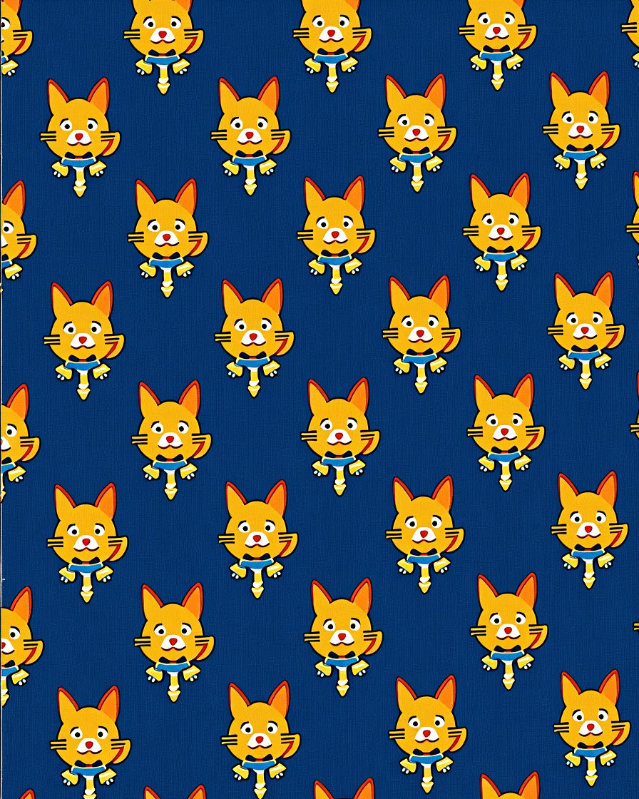 Playful Yellow Cat Folk Art Rug