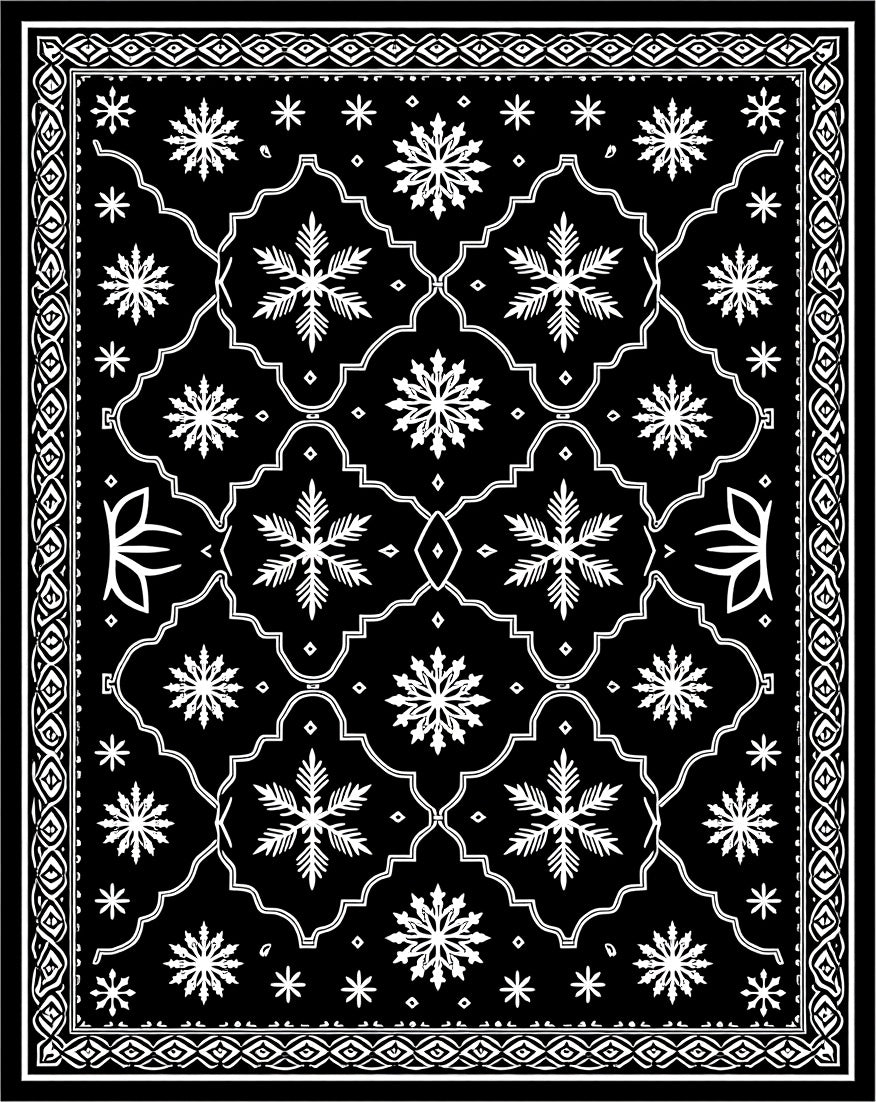Black White Snowflake Lattice Rug