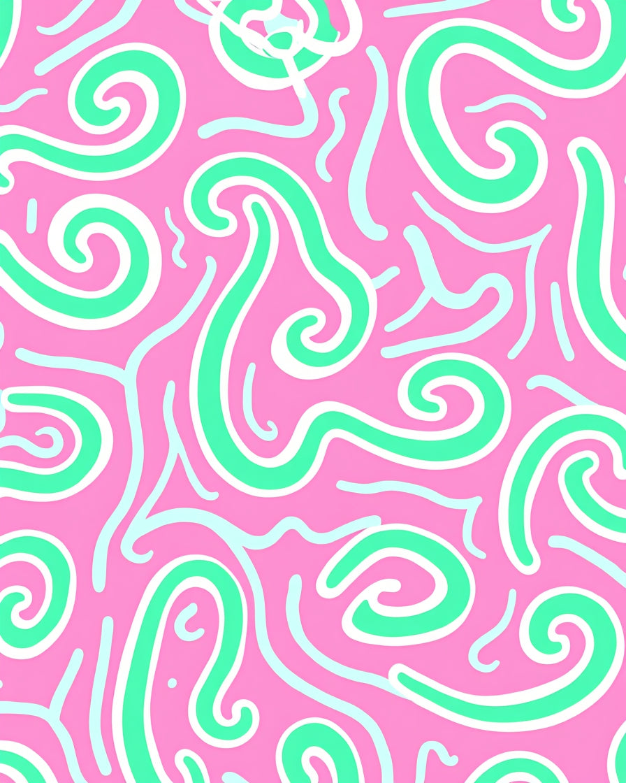 Whimsical Pink Green Swirls Rug