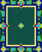 Green Jewel Toned Geometric Border Rug