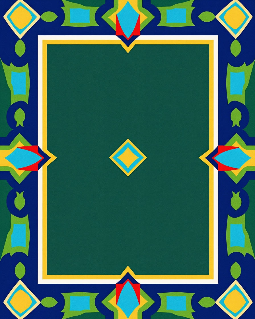 Green Jewel Toned Geometric Border Rug