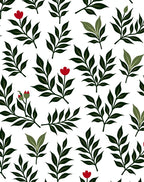 Dark Green Leaf with Red Flower Whimsical Rug