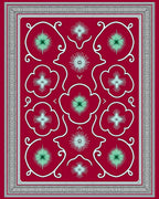 Crimson Floral Starburst Border Rug