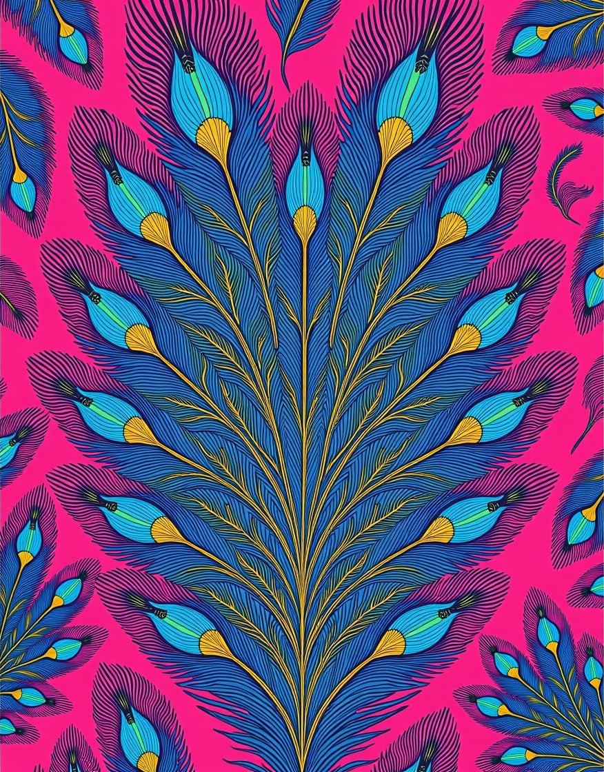 Vibrant Blue Yellow Peacock Feather Rug