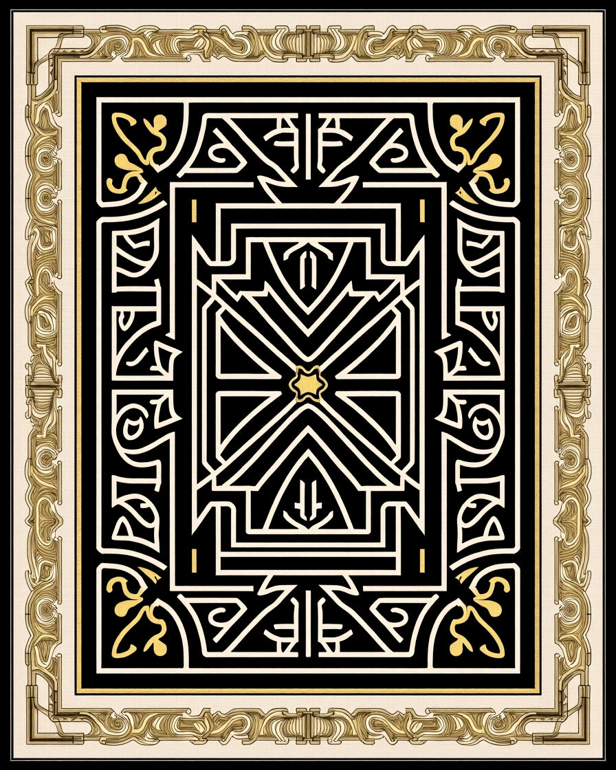 Gilded Black Geometric Maze Rug