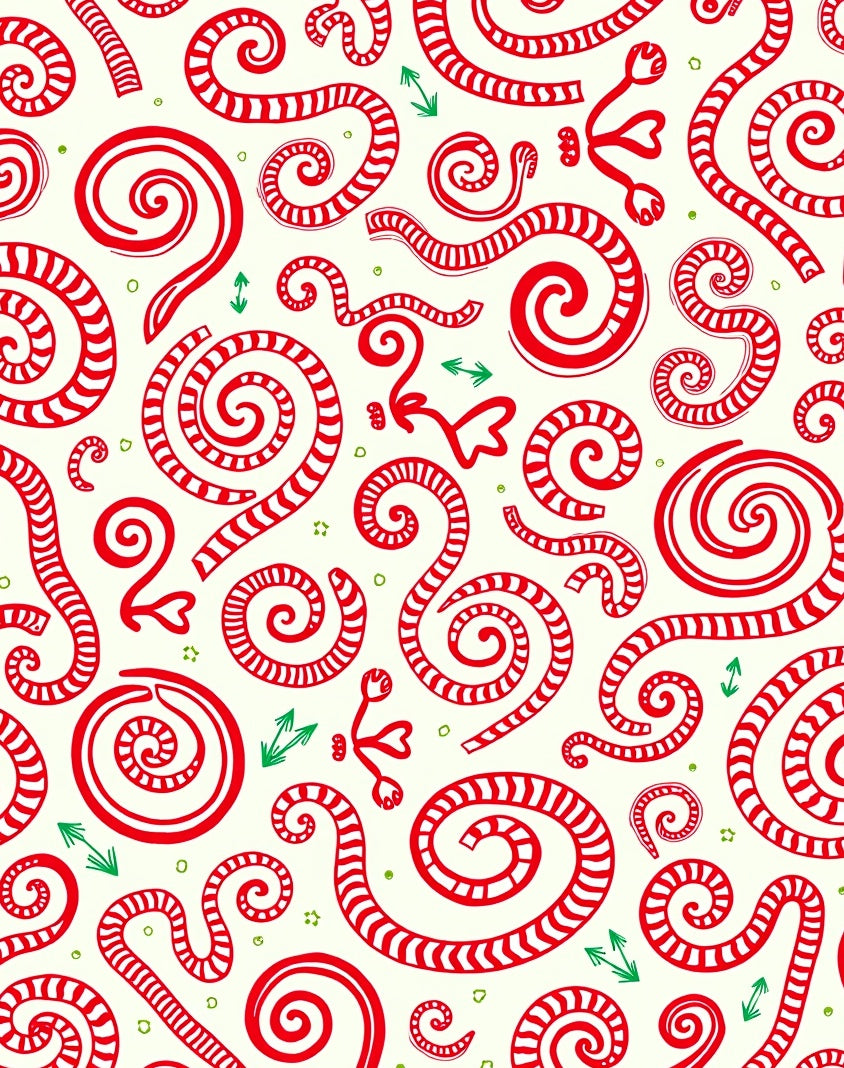 Red Swirled Stripe Whimsical Curlicue Rug