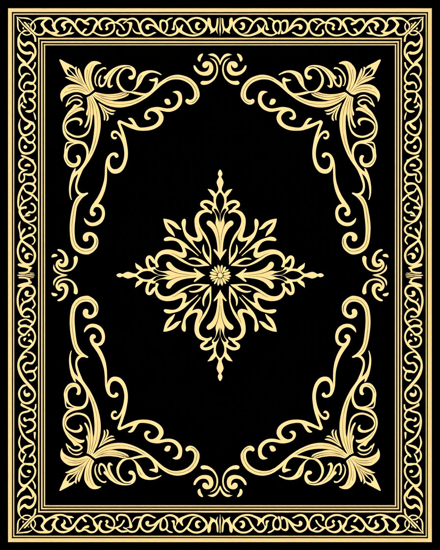 Black and Gold Filigree Ornamental Rug
