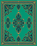 Emerald Green Teal Gilded Flourish Rug