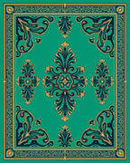 Emerald Green Teal Gilded Flourish Rug