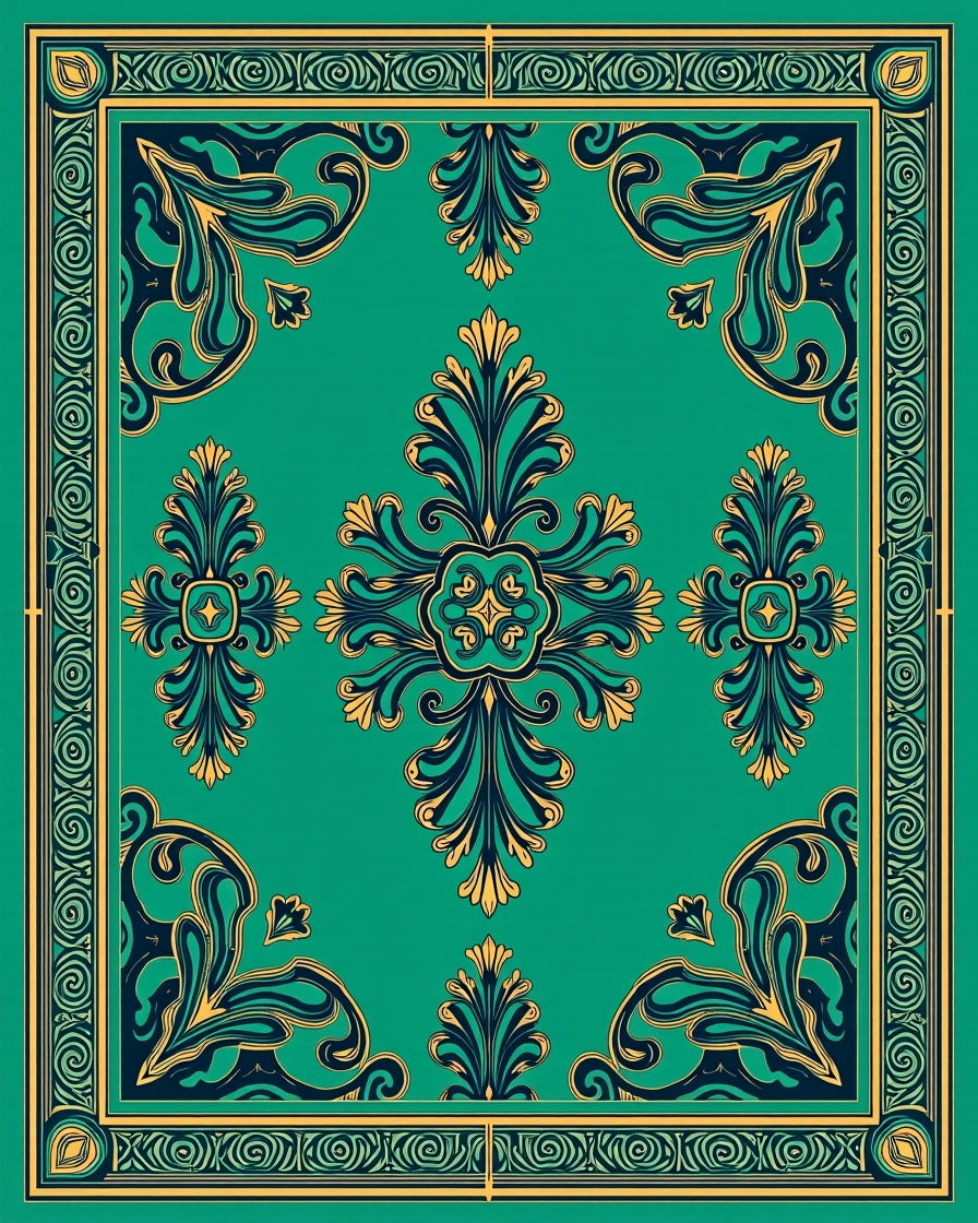Emerald Green Teal Gilded Flourish Rug