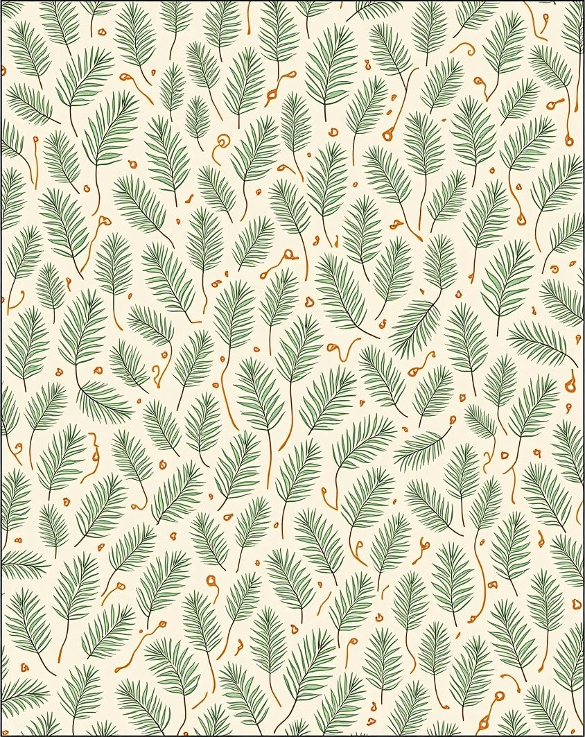 Green Pine Needles on Cream Background Rug