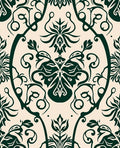 Dark Green Damask Floral Medallion Rug