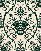 Dark Green Damask Floral Medallion Rug