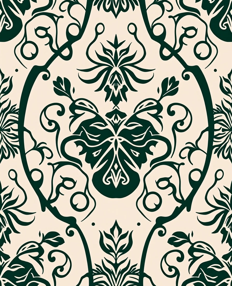 Dark Green Damask Floral Medallion Rug