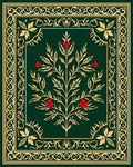 Emerald Green Red Berry Floral Vine Rug