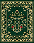 Emerald Green Red Berry Floral Vine Rug