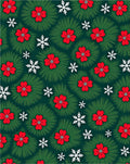 Green Red Floral Snowflake Arrangement Rug