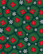 Green Red Floral Snowflake Arrangement Rug