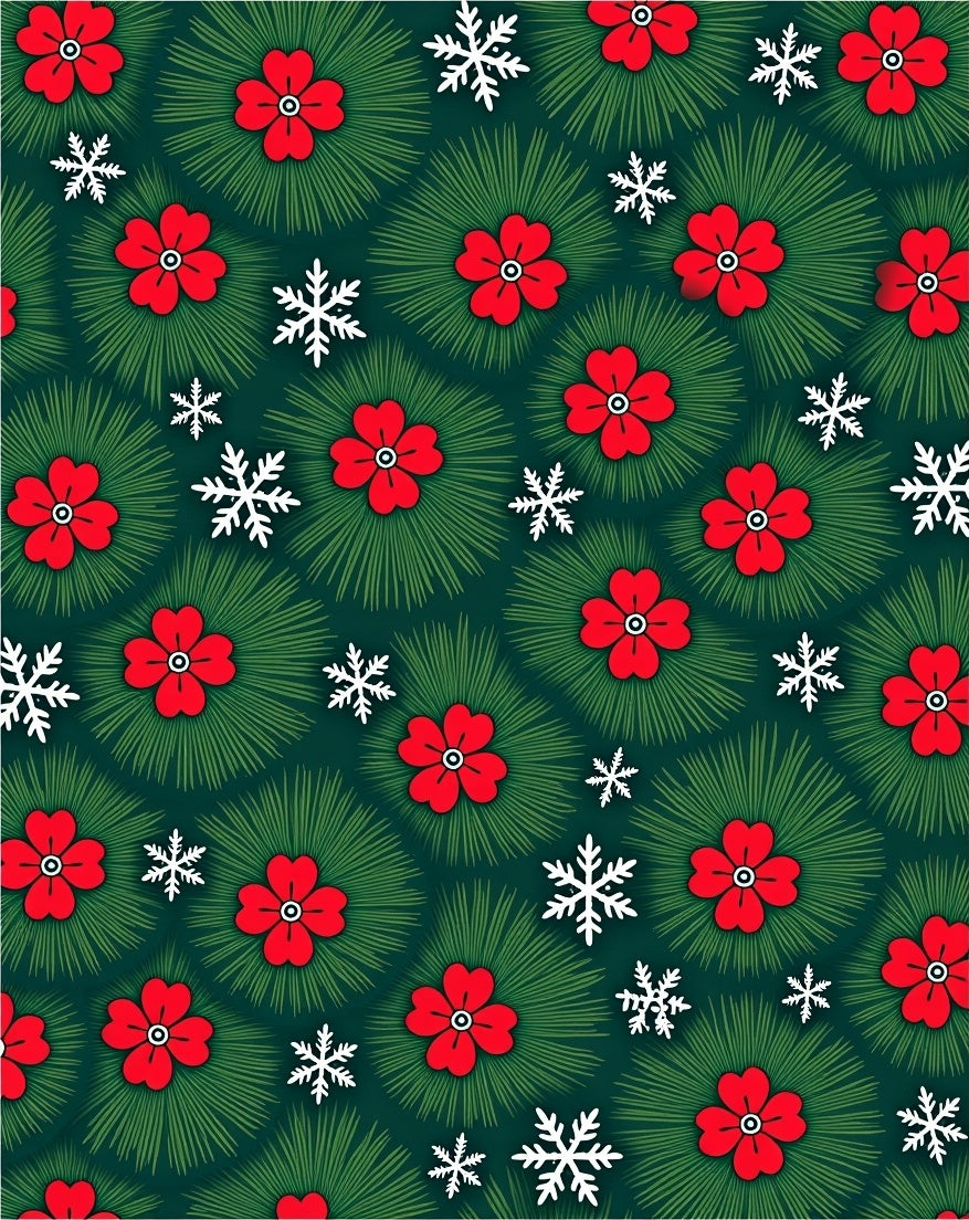 Green Red Floral Snowflake Arrangement Rug