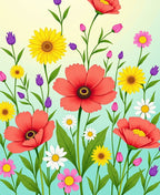 Vibrant Coral Daisy Meadow Garden Rug
