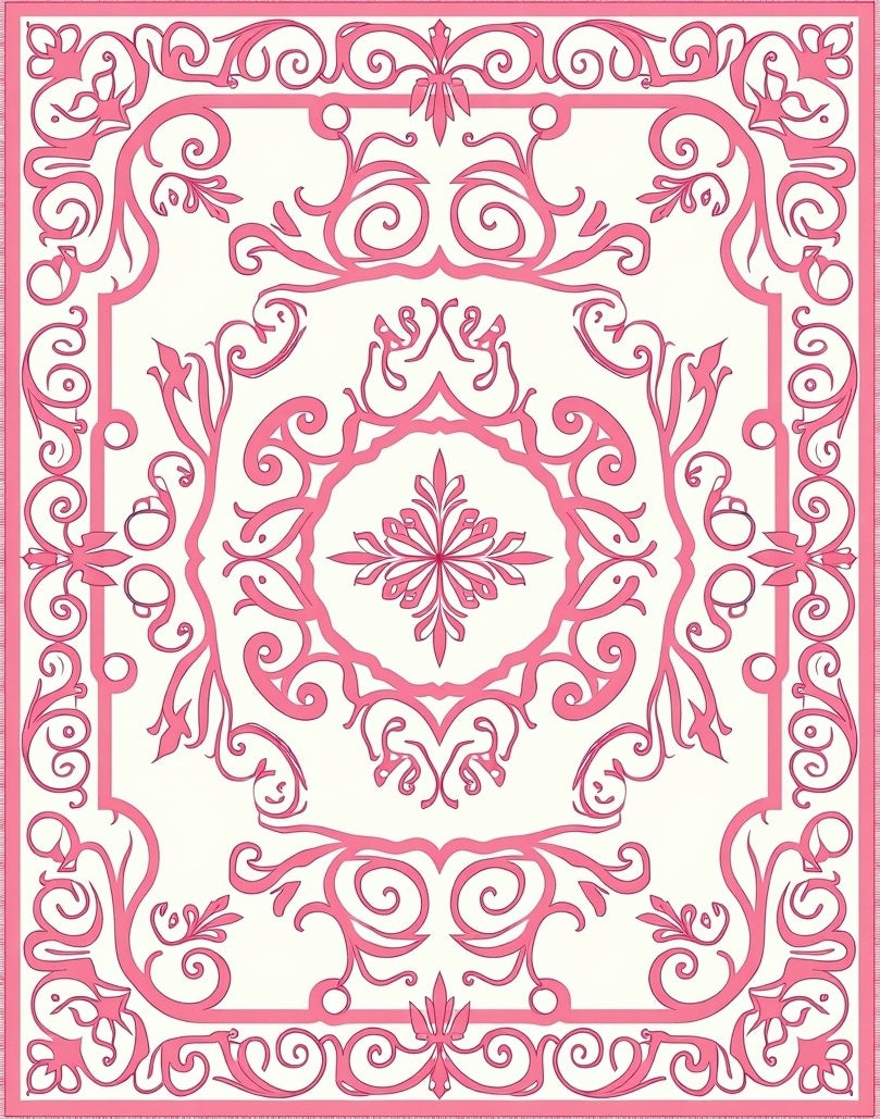 Elegant Pink Floral Vine Border Rug