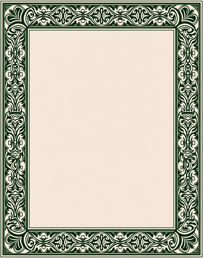 Ornate Green Art Nouveau Border Rug