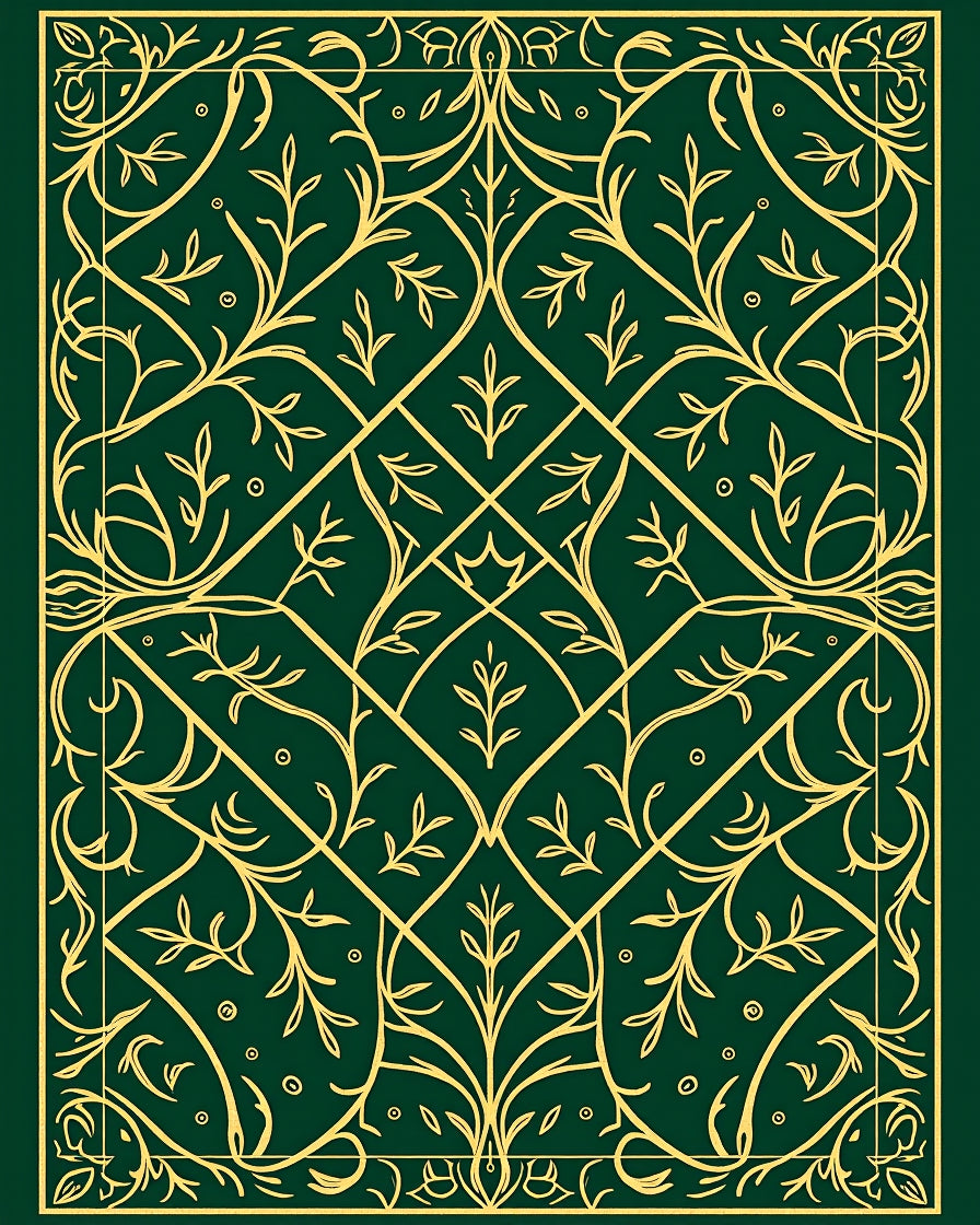 Emerald Green Golden Vine Scroll Rug