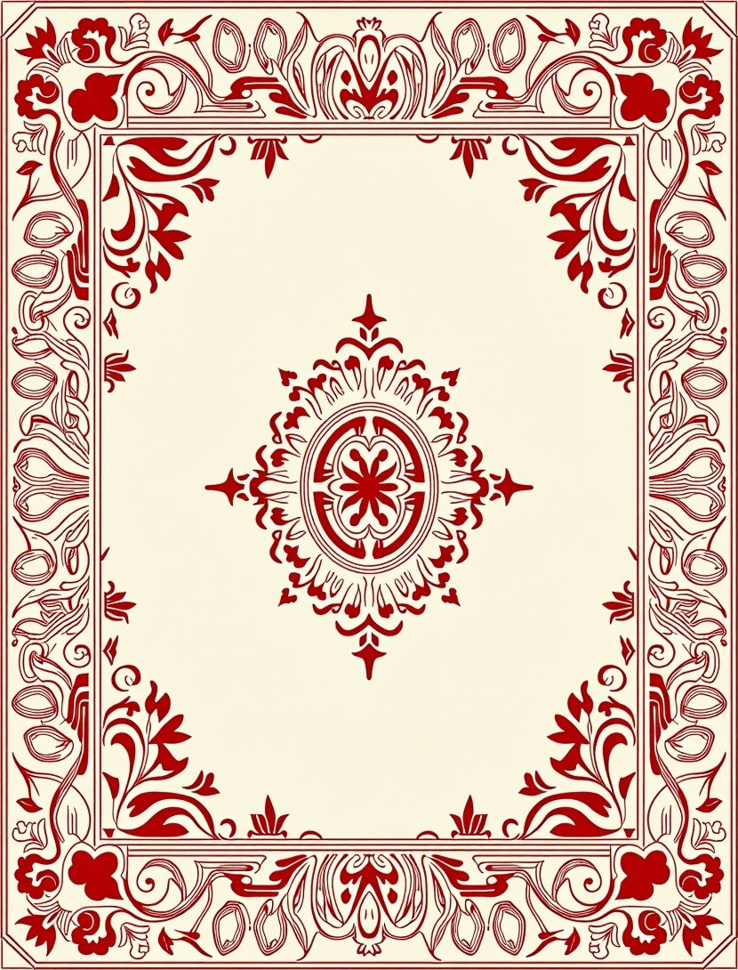Ornate Red Floral Frame Medallion Rug