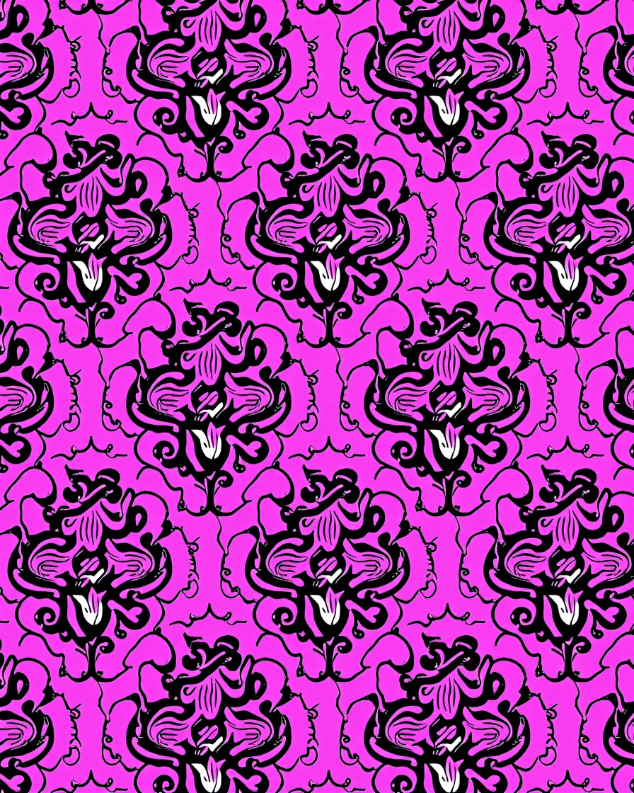 Vibrant Fuchsia Black Flourish Mandala Rug
