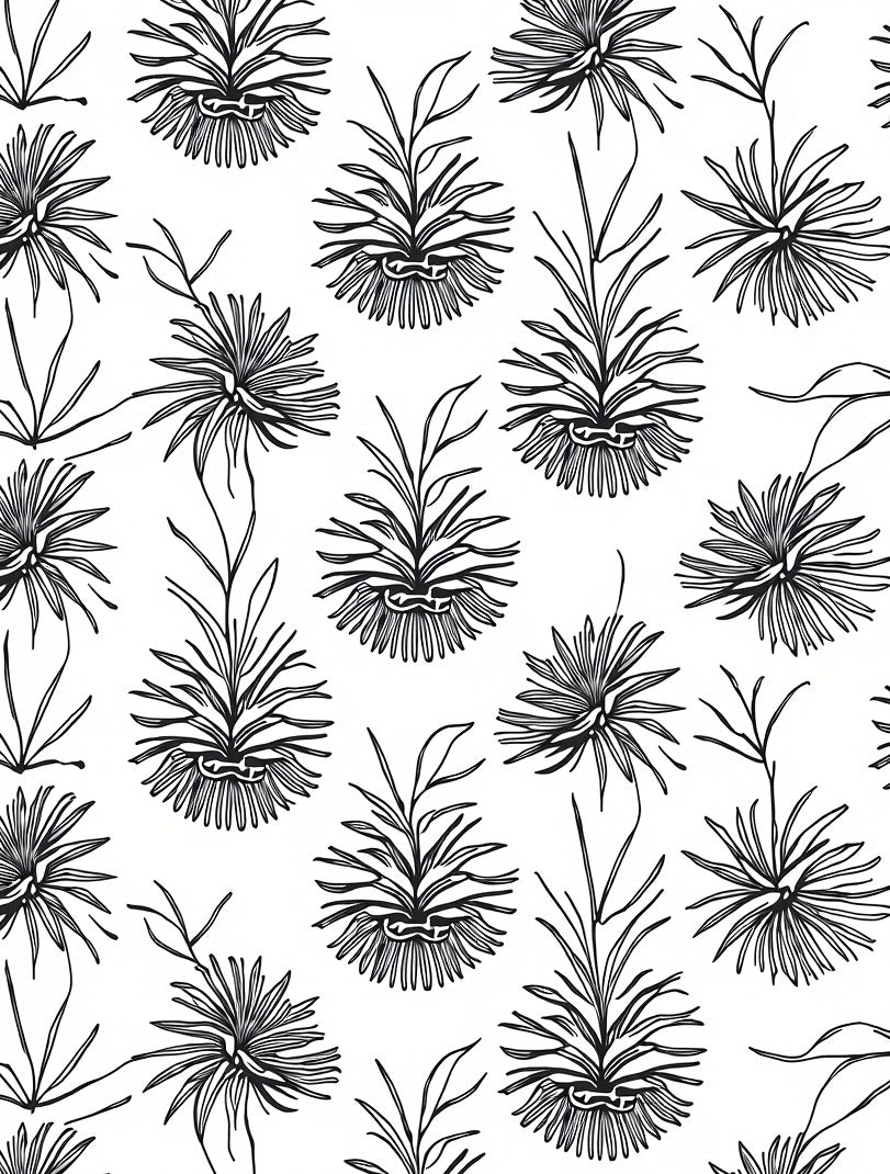 Black White Botanical Floral Outline Rug