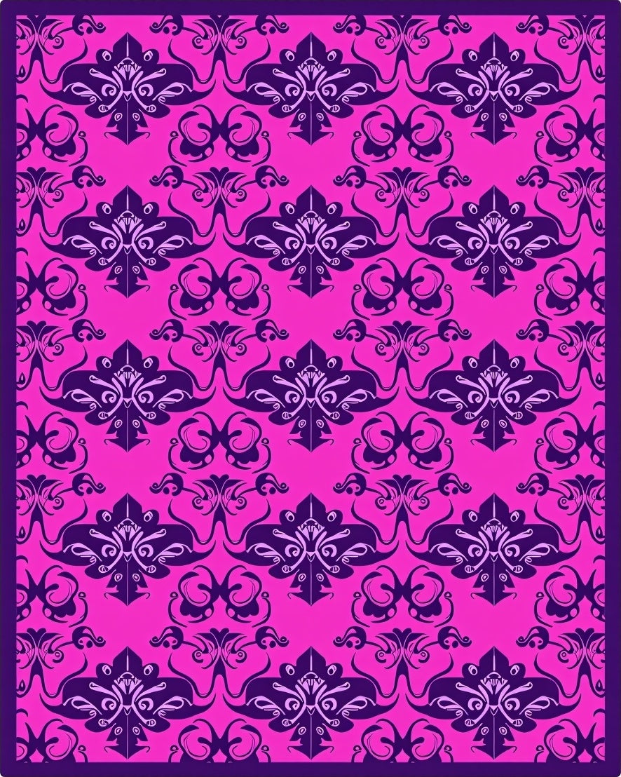 Vibrant Pink Plum Damask Swirl Rug