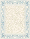 Ornate Blue on Cream Swirl Border Rug