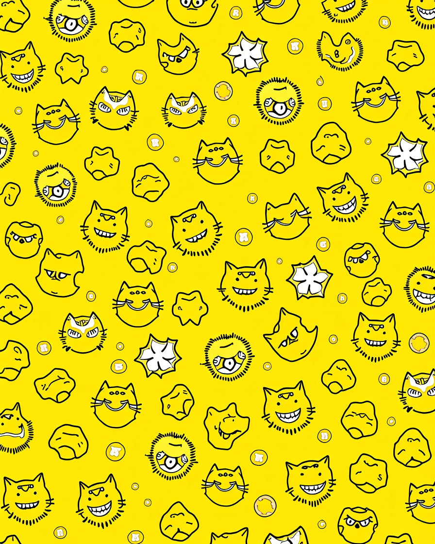 Whimsical Yellow Cat Faces Asteroids Rug
