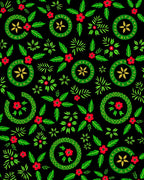 Bold Red Green Floral Circle Medallion Rug