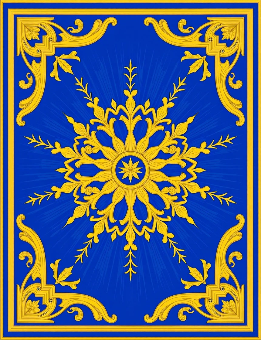 Royal Blue Golden Sunburst Medallion Rug