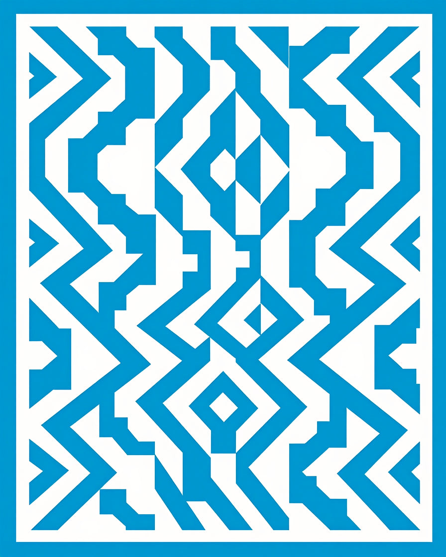 Bold Blue Interlocking Geometric Statement Rug